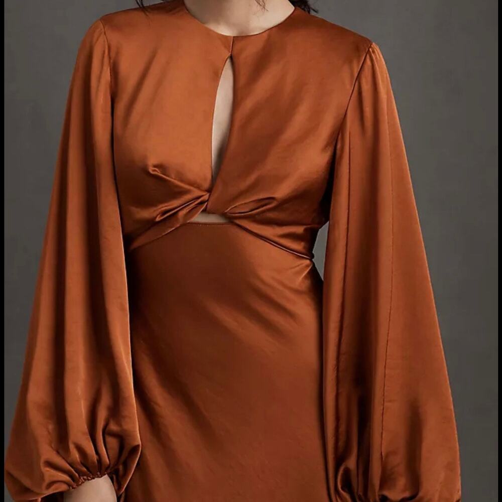 Significant Other Gown Sz 6 Demi Backless Rust Red Satin Long Sleeve Column Maxi - Picture 5 of 15